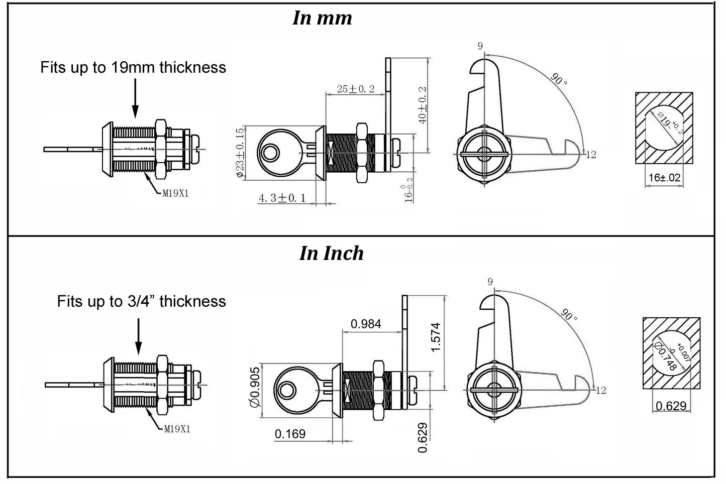 Flat Key Cam Lock 1"