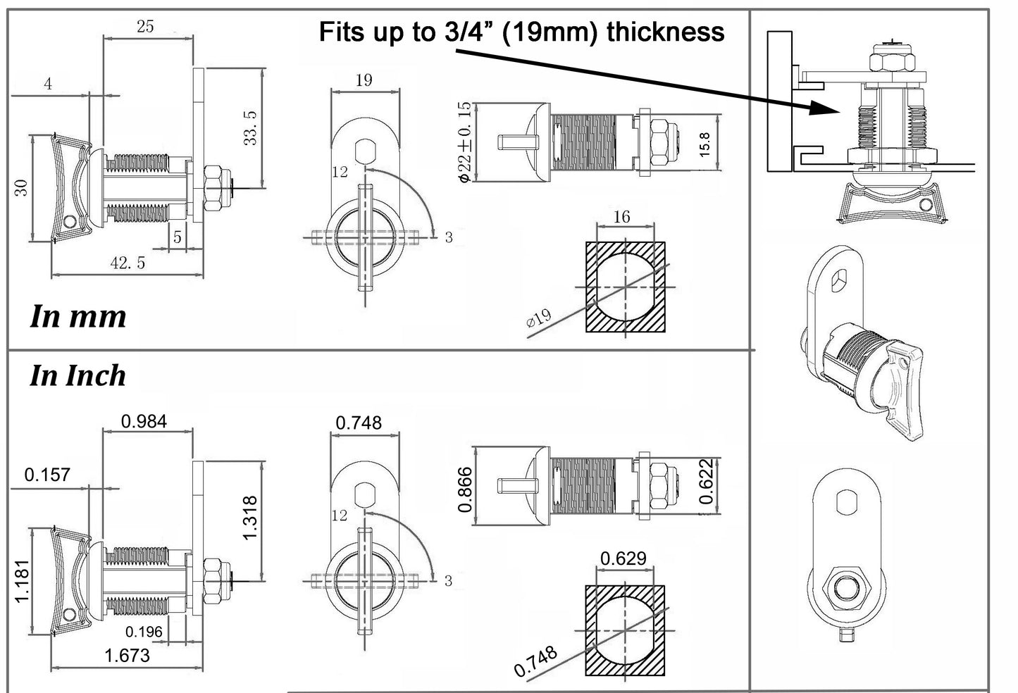 Thumb Cam Lock 1"